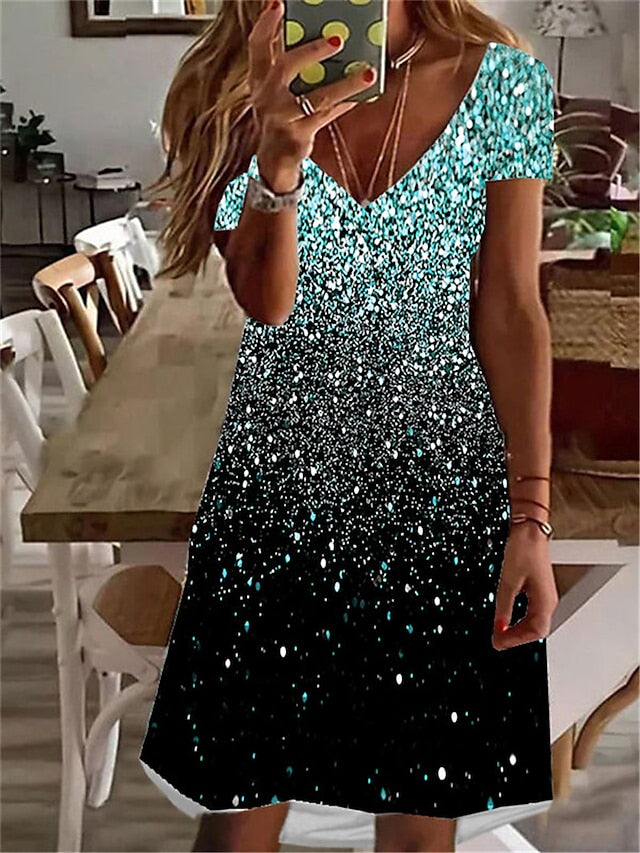 Women's Dress - Casual Dress T Shirt Dress Tee Dress Print Dress Mini Dress Pink Blue Purple Short Sleeve Color Gradient Print Summer Spring V Neck Fashion Summer Dress Loose Fit 2023 S M L XL XXL 3XL