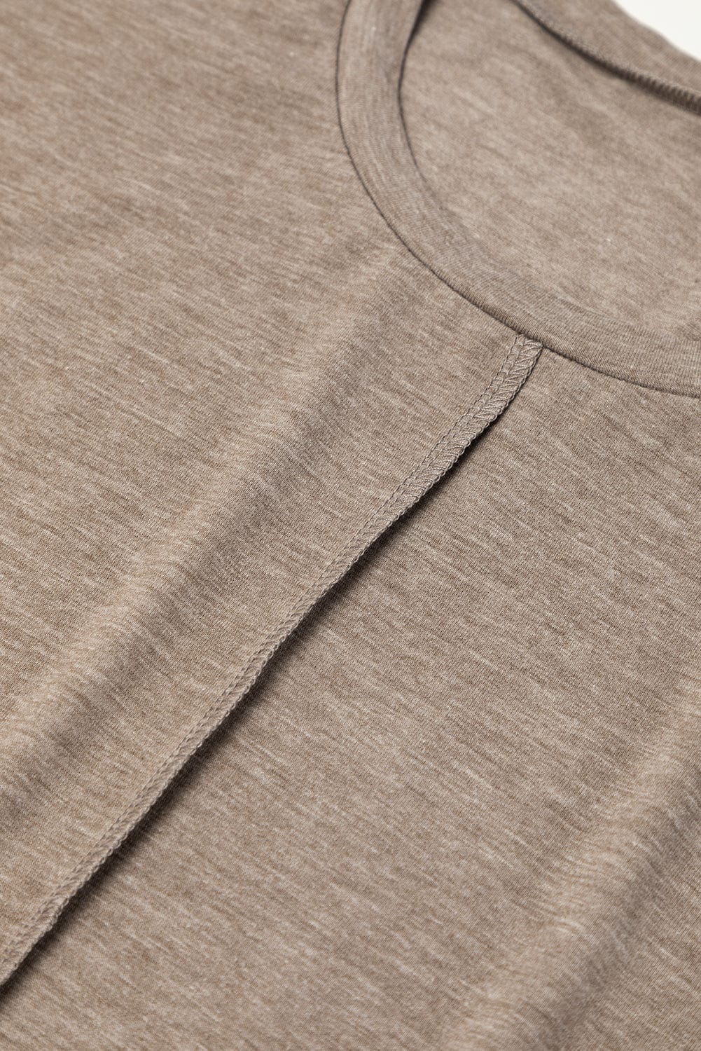 French Beige Crew Neck T-shirt Dress with Rolled Cuffs