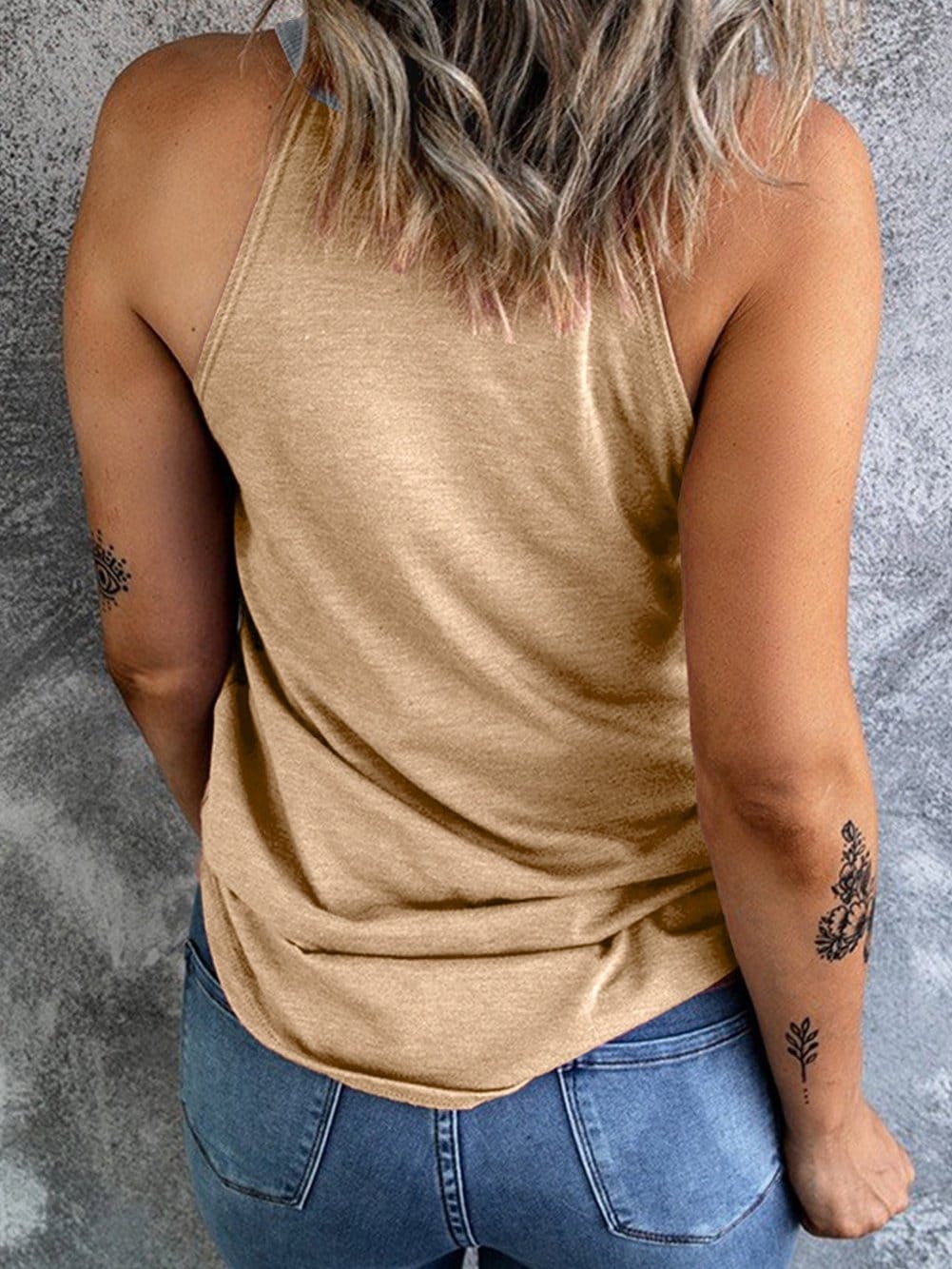 French Beige Geometric Colorblock Tank Top