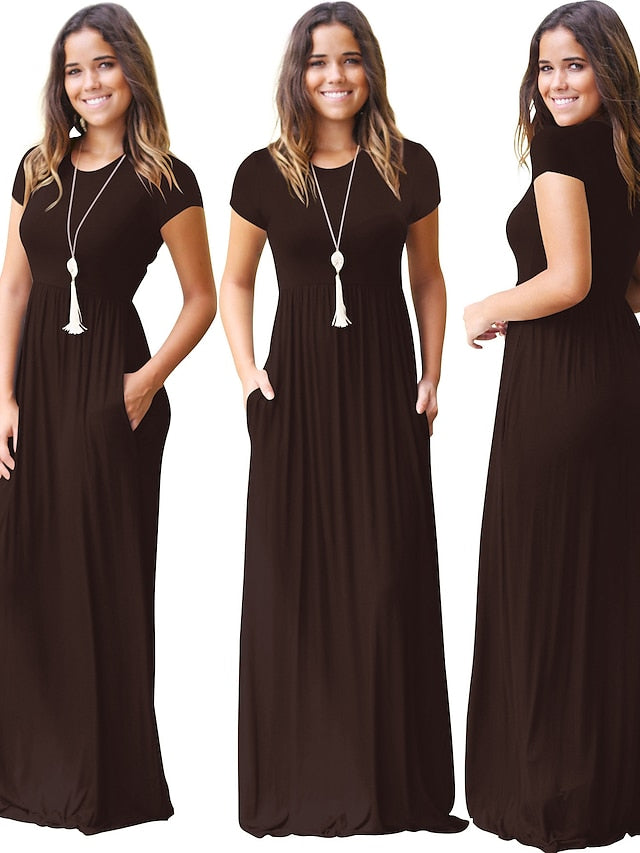 Women's Dress - T Shirt Dress Tee Dress Maxi long Dress Half Sleeve Solid Color Autumn / Fall Summer Round Neck Contemporary Casual Loose 2023 S M L XL XXL