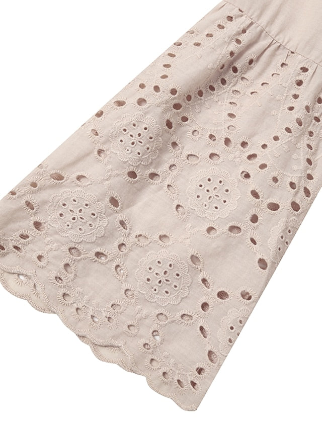 Women's Dress - Casual Dress Lace Dress Summer Dress Plain Lace Hollow Out U Neck Mini Dress Fashion Streetwear Outdoor Daily 3/4 Length Sleeve Loose Fit White Green Apricot Summer Spring S M L XL XXL