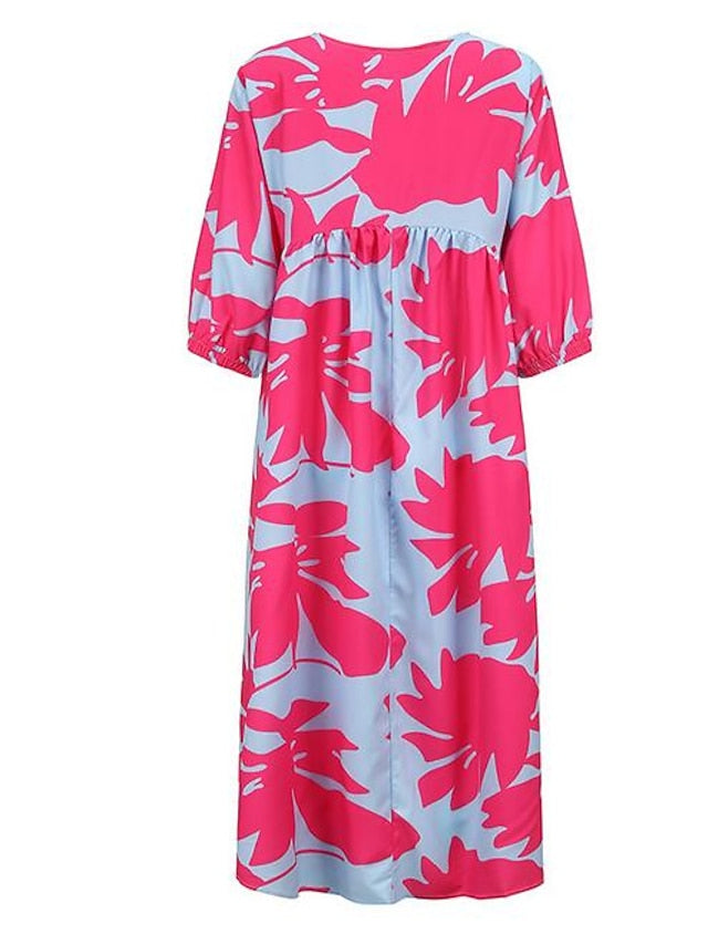 Women's Dress - Casual Dress Midi Dress Black White Pink 3/4 Length Sleeve Leopard Ruched Summer Spring Fall Autumn Crew Neck Stylish Weekend 2023 S M L XL XXL