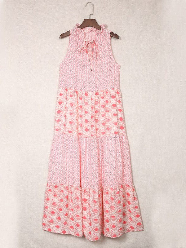 Geometric Patchwork Print Maxi Dress with Backless Detail