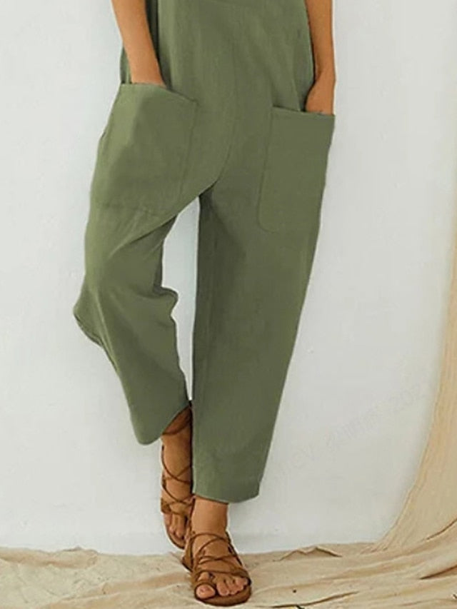 Women's Overall Pocket Print Floral U Neck Streetwear Street Daily Regular Fit Sleeveless Army Green Blue S M L Summer - LuckyFash™