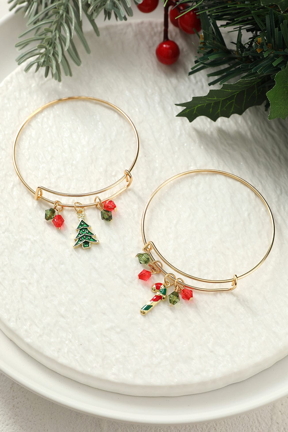 Golden Enamel Beaded Christmas Charm Bracelet