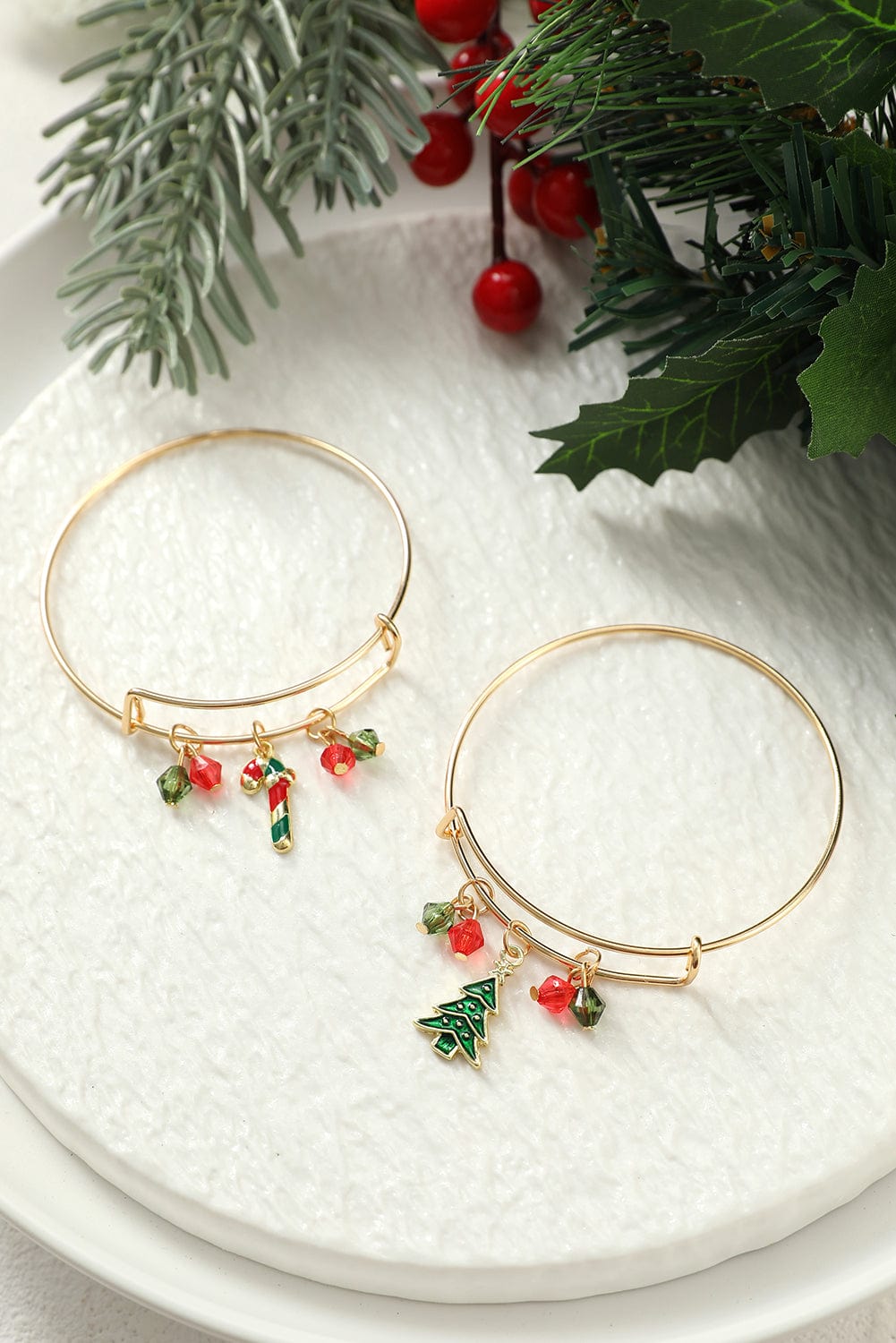 Golden Enamel Beaded Christmas Charm Bracelet