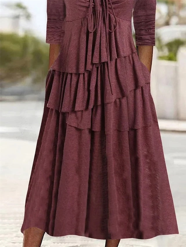 Women's Dress - Casual Dress Summer Dress Loose Dress Plain Ruched Twist V Neck Midi Dress Fashion Basic Outdoor Daily Long Sleeve Loose Fit Light Green Pink Wine Summer Spring S M L XL XXL