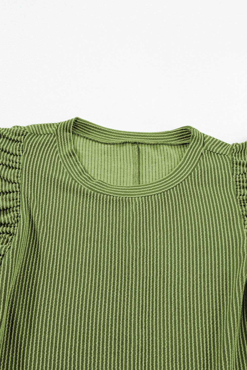 Grass Green Ribbed Shift Dress with Flutter Sleeves