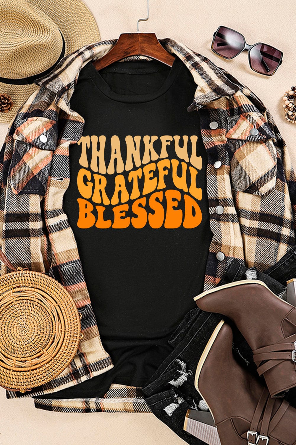 Gratitude Attitude Black Crew Neck Graphic Tee