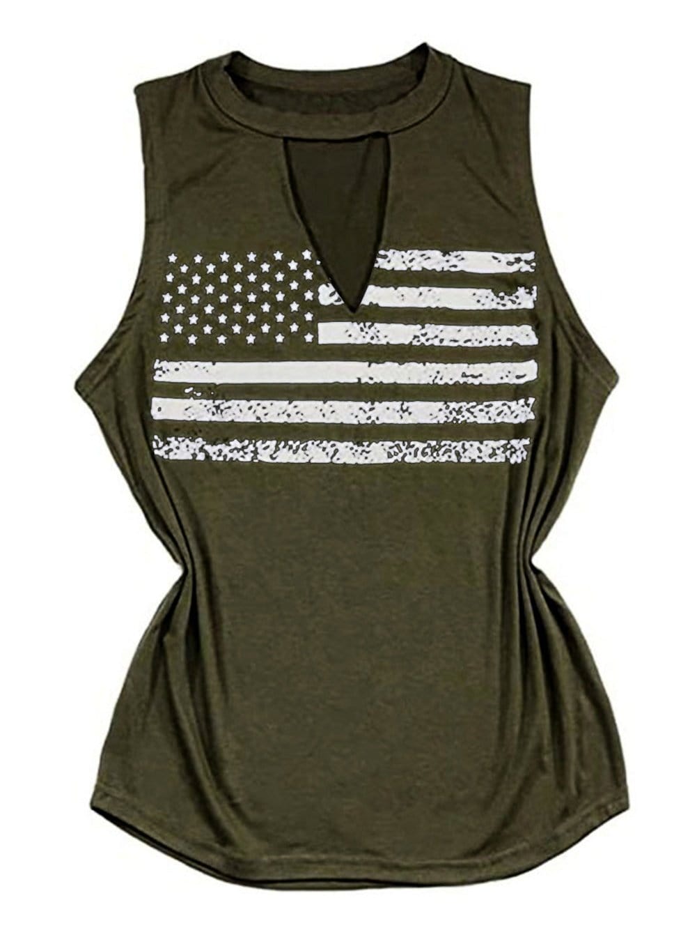 Green American Flag Cutout Tank Top with Keyhole Neckline