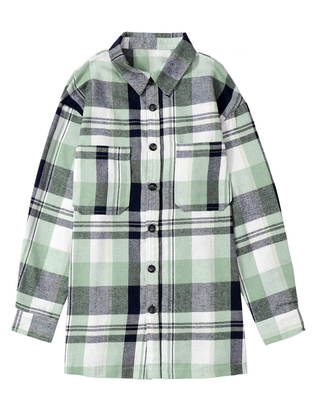 Green Plaid Button-Up Shirt with Chest Pockets