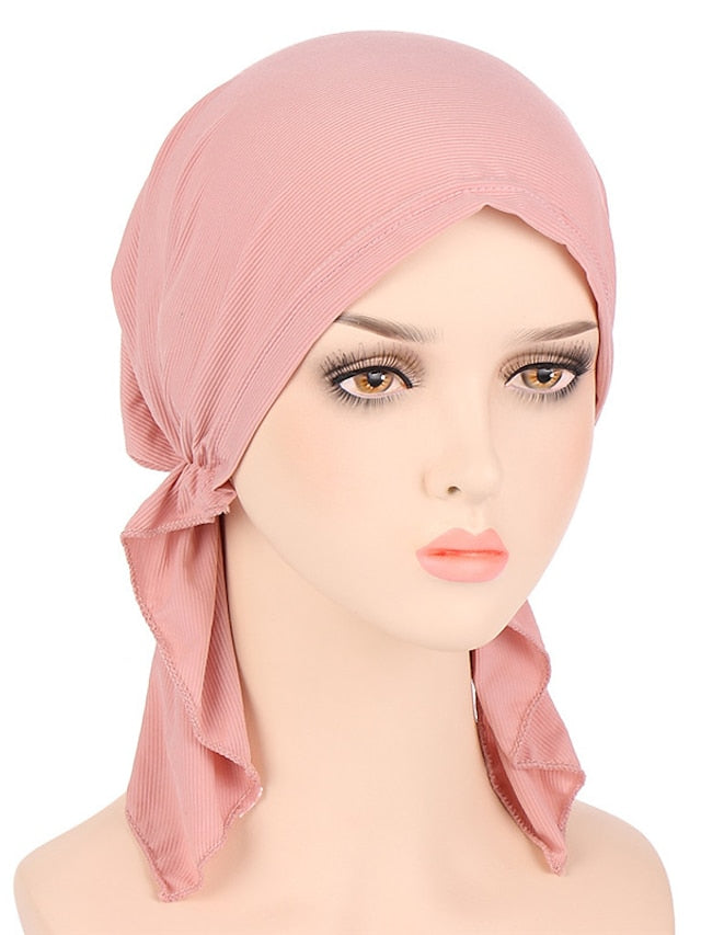 New Elastic Solid Color Wrap Head Scarf Hats Muslim Turban Bonnet For Women Inner Hijab Hat Fashion Female Turbantes Caps - LuckyFash™