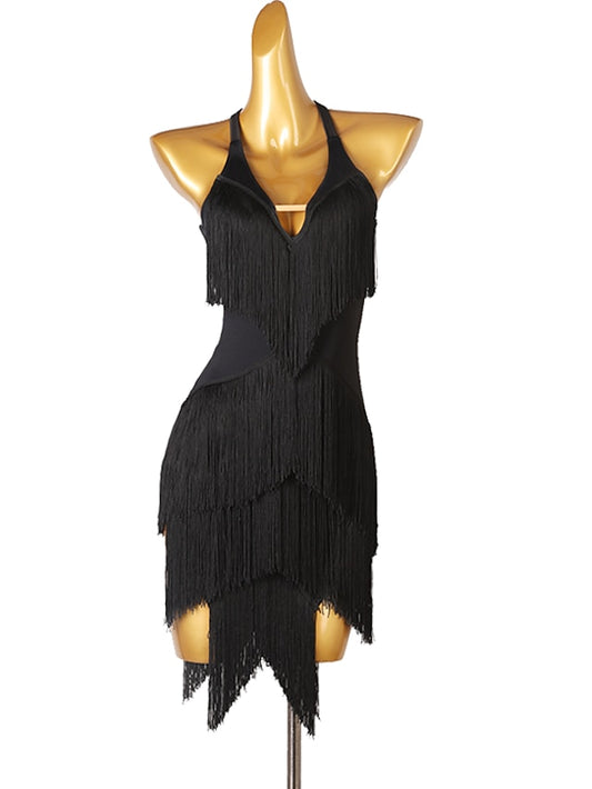 Latin Dance Dress Tassel Split Joint Women's Performance Training Sleeveless Chinlon - LuckyFash™
