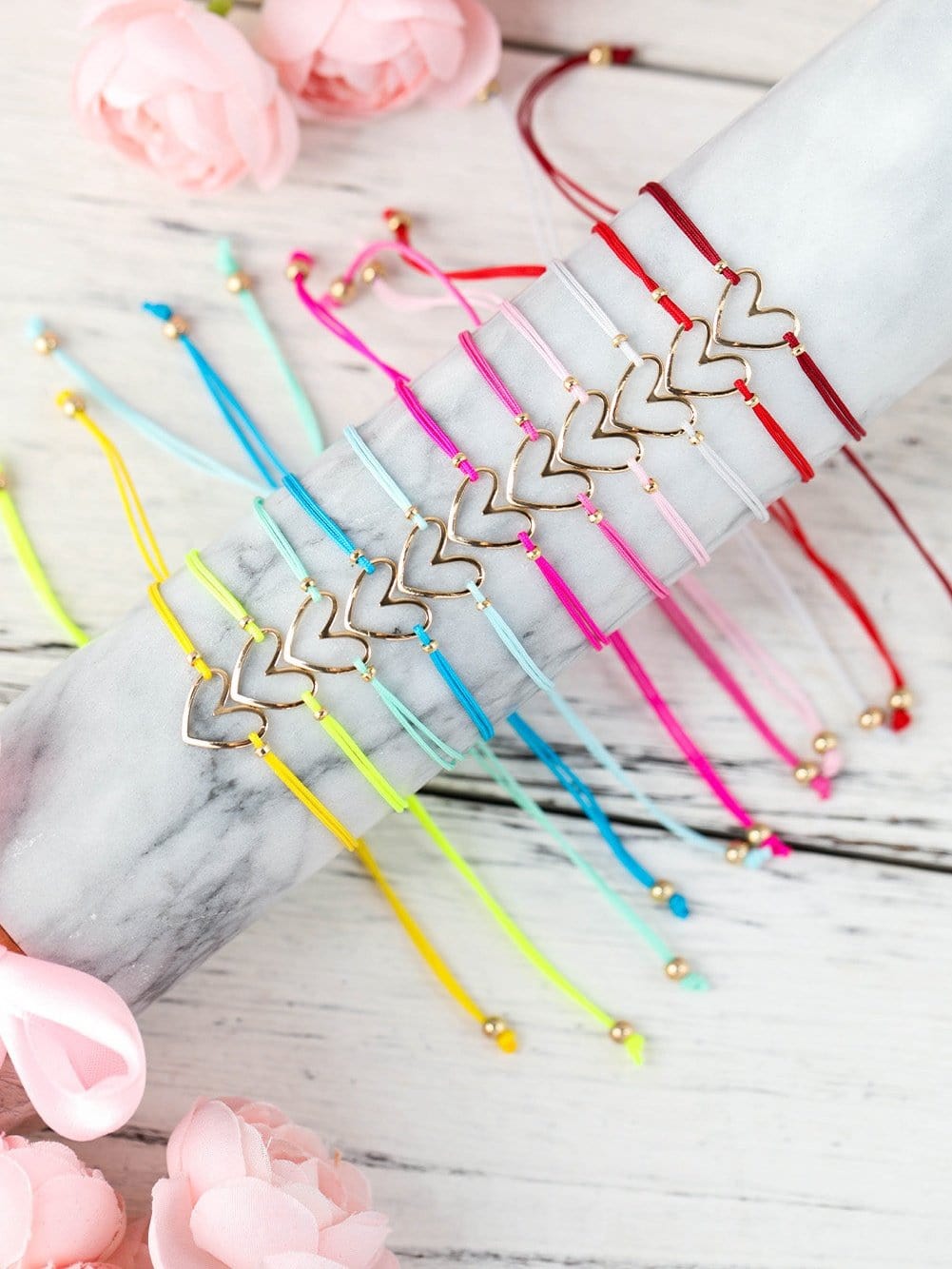 Heartfelt 12-Piece Multicolor Heart Bracelet Set