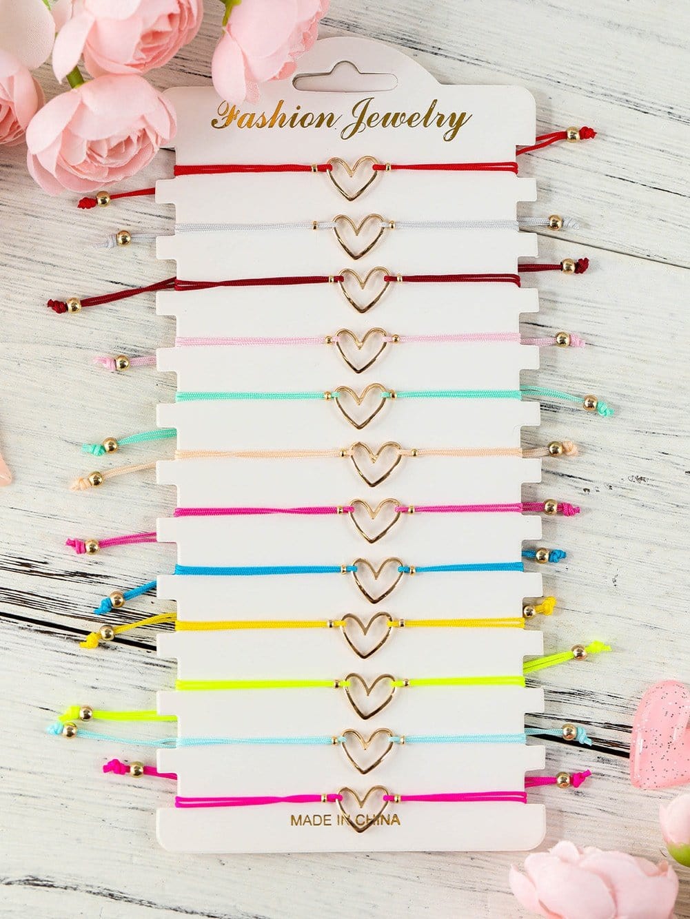 Heartfelt 12-Piece Multicolor Heart Bracelet Set