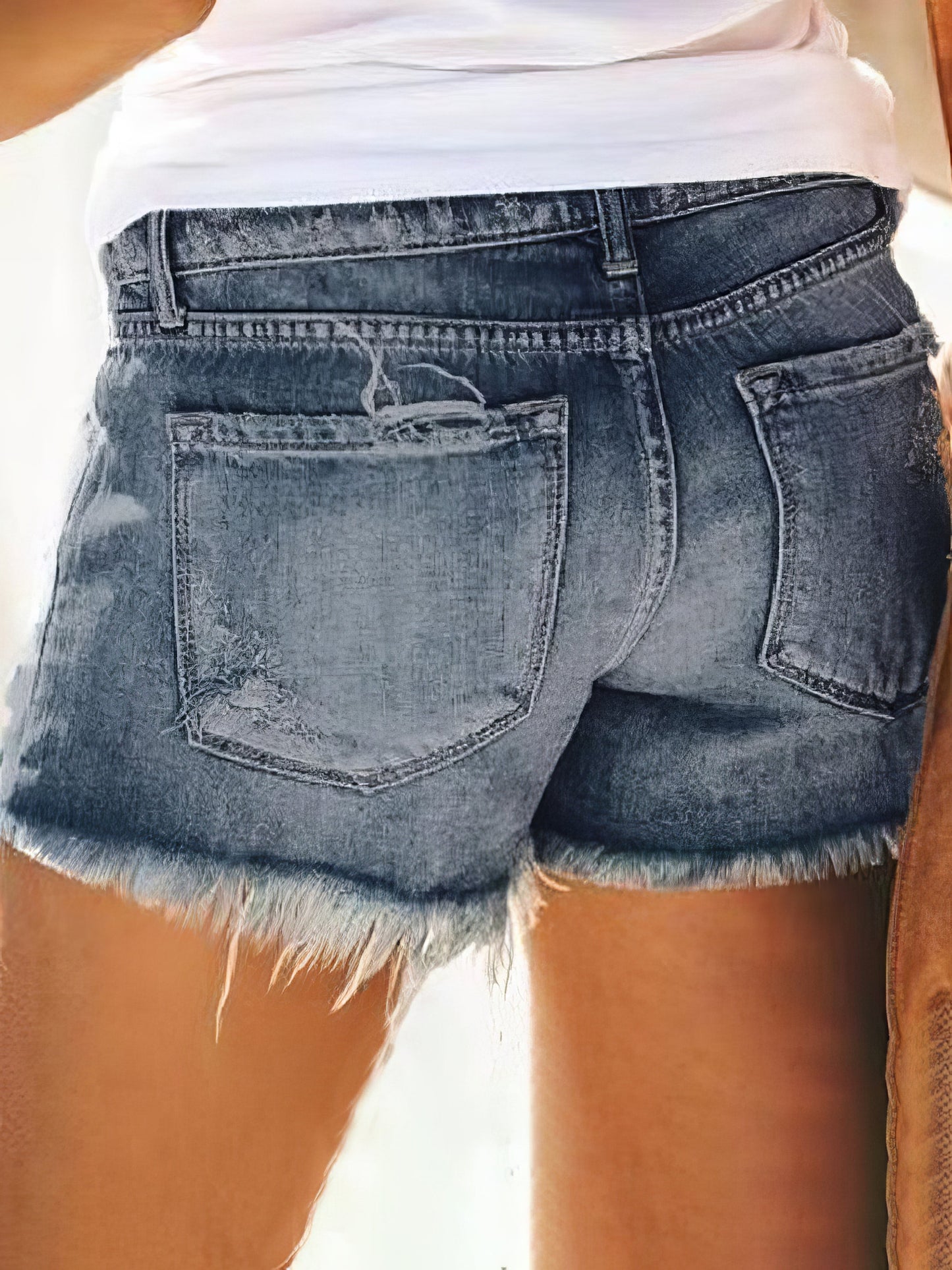 Shorts - High Waist Ripped Denim Shorts - MsDressly
