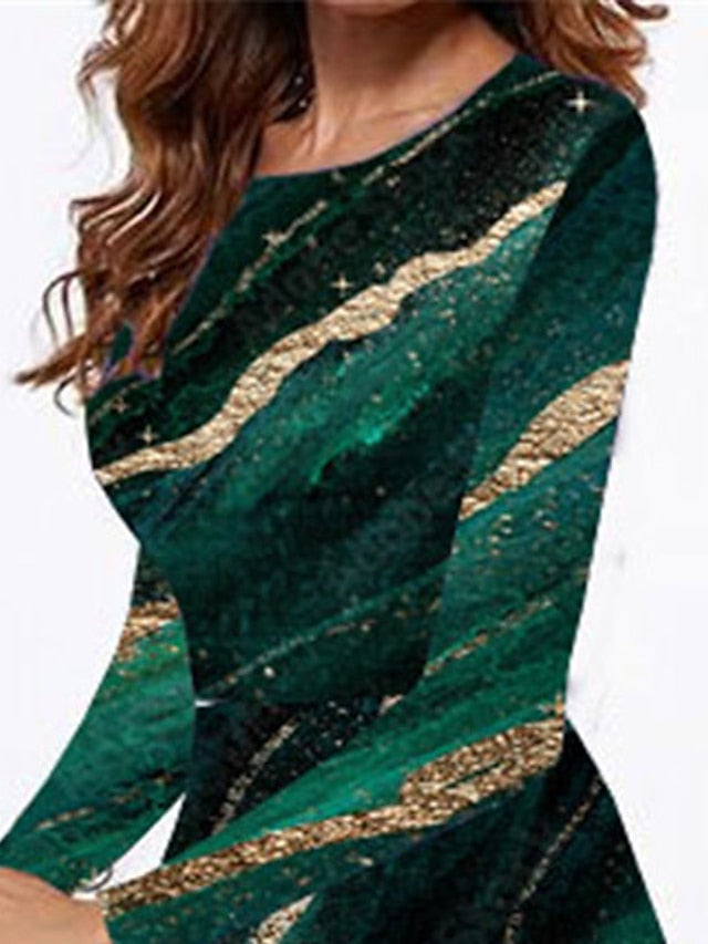 Women's Dress - Casual Dress Swing Dress Midi Dress Green Long Sleeve Color Gradient Pocket Winter Fall Spring Crew Neck Fashion Daily Weekend 2023 S M L XL XXL 3XL