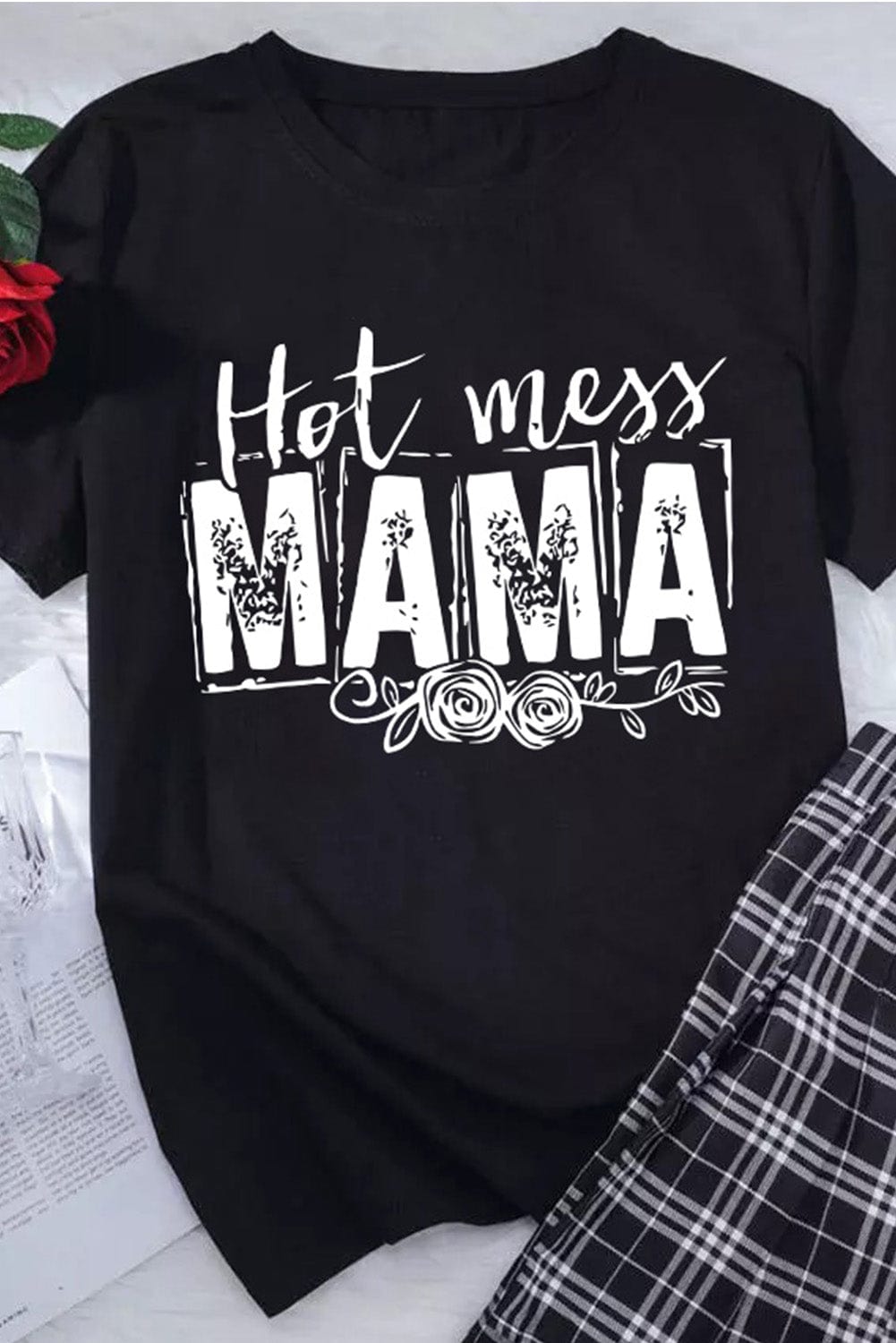 Hot Mess MAMA Black Graphic Print Short Sleeve Tee