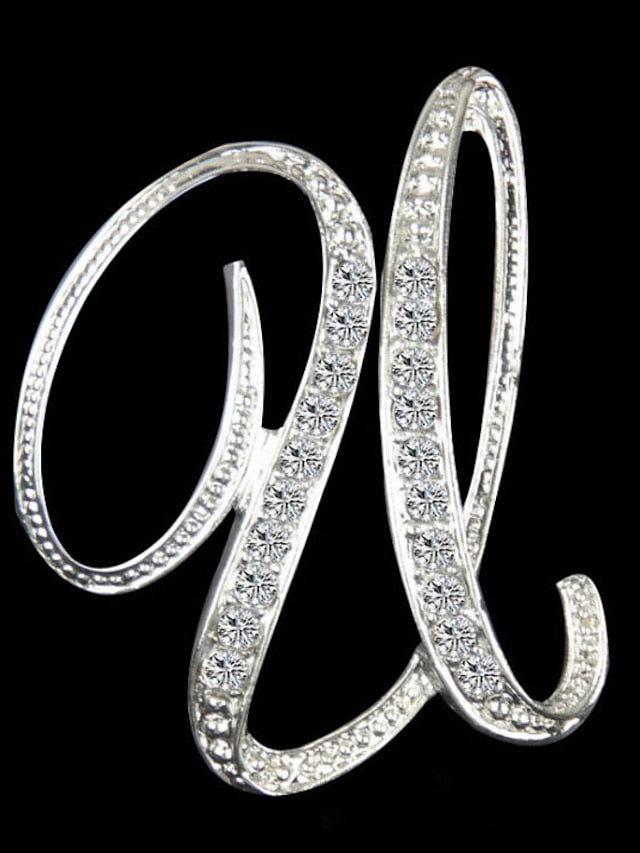 letter brooch pins initial rhinestone brooch for women crafts silvery m - LuckyFash™