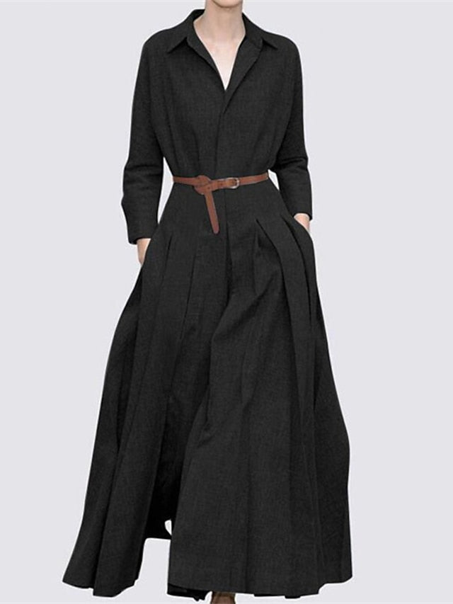 Women's Dress - Shirt Dress Work Dress Formal Dress Maxi long Dress Outdoor Winter Dress Office Polyester Fashion Formal V Neck Lace up Ruched Long Sleeve Summer Spring Fall 2023 Regular Fit Black Camel Gray