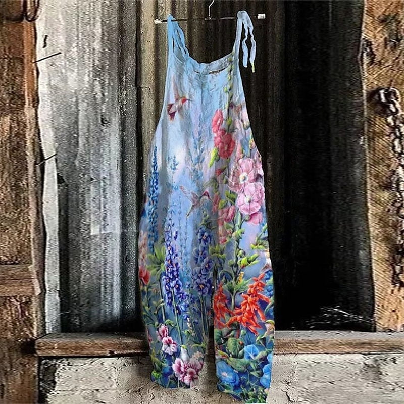 Jumpsuits for Women Print Animal Trug Life Square Neck Casual Daily Holiday Regular Fit Sleeveless Blue Purple Yellow S M L Spring Summer Fall