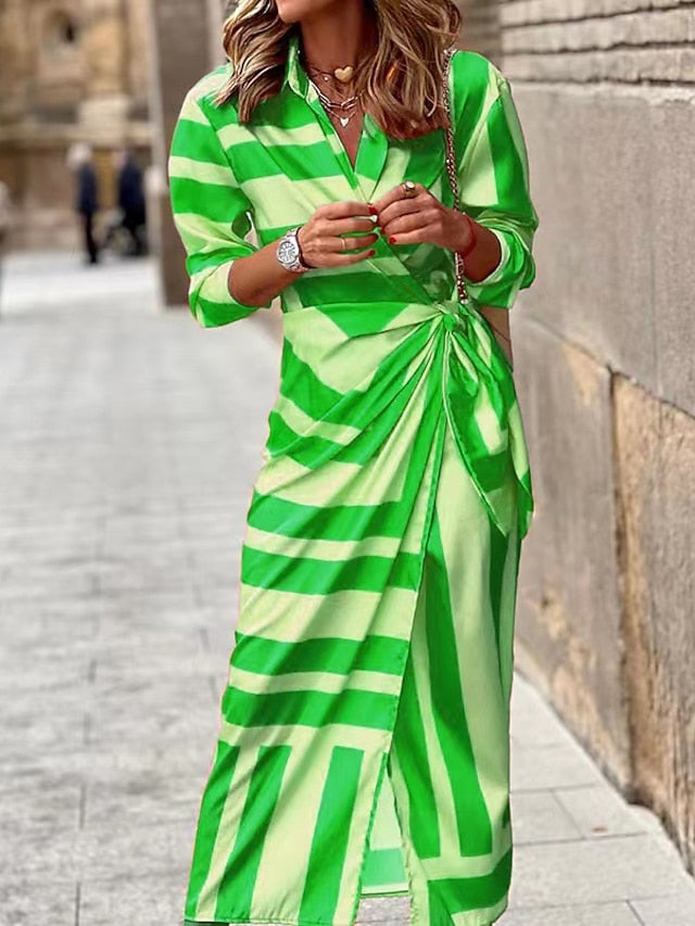 Women's Dress - Shirt Dress Bodycon Wrap Dress Maxi long Dress Outdoor Daily Polyester Fashion Boho Shirt Collar Ruched Split Long Sleeve Summer Fall Spring 2023 Regular Fit Purple Orange Green