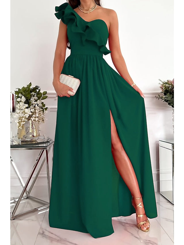 Women's Dress - Casual Dress Swing Dress Long Dress Maxi Dress Green Black Wine Sleeveless Pure Color Patchwork Spring Summer Cold Shoulder 2023 S M L XL XXL