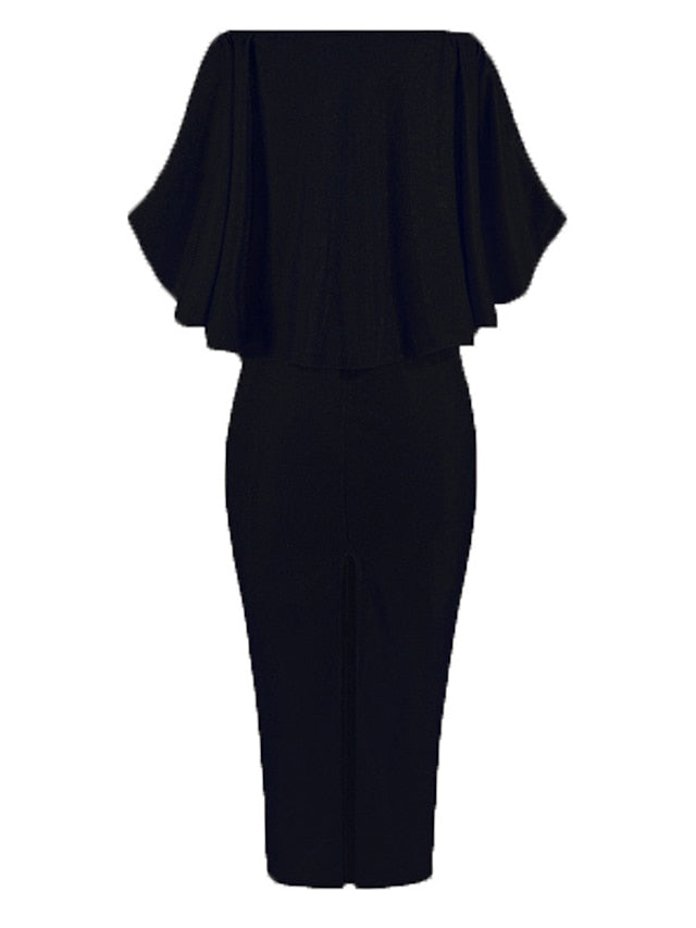 Women's Dress - Formal Party Dress Cocktail Dress Long Dress Maxi Dress Silver Black Champagne Half Sleeve Pure Color Cold Shoulder Winter Fall Spring Off Shoulder Mature Evening Party Wedding