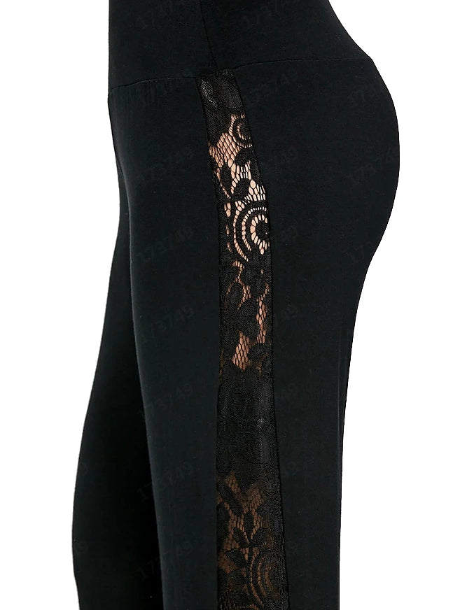 Women's Flared Pants Plus Size Polyester Plain Black Fashion Full Length Casual Weekend