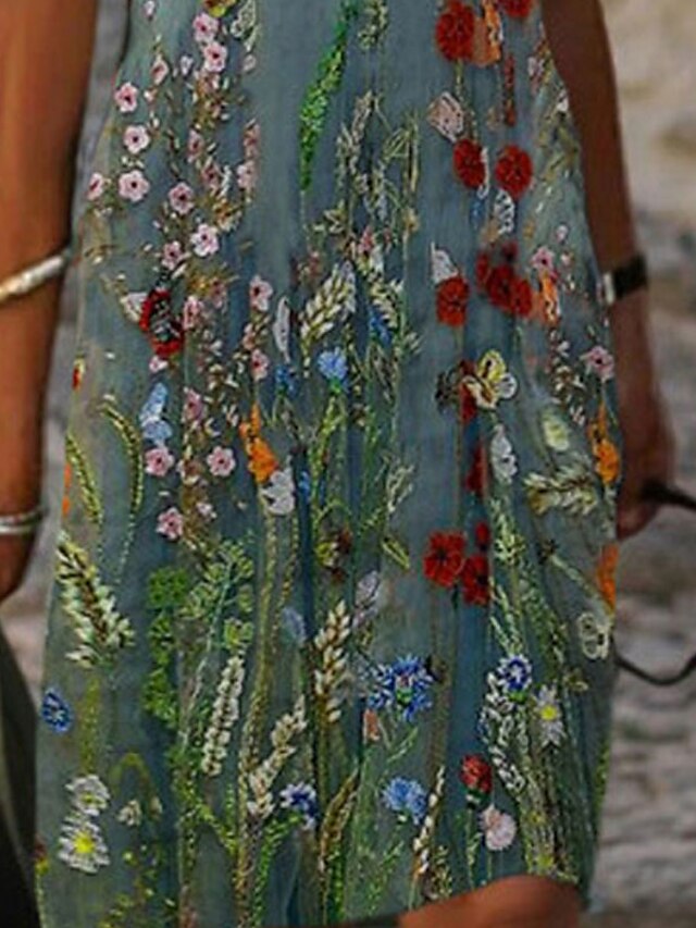 Women's Dress - Casual Dress Shift Dress Midi Dress Green Khaki Short Sleeve Floral Print Summer Spring V Neck Fashion Vacation 2023 S M L XL XXL 3XL
