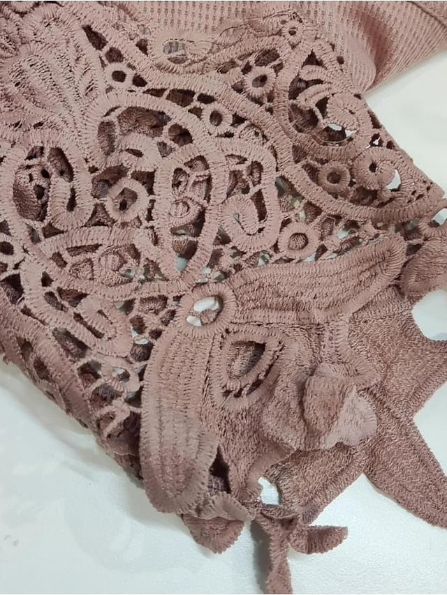 Women's Blouse Lace Zipper Solid Color Lace Basic Standard Summer Black White Pink Red - LuckyFash™