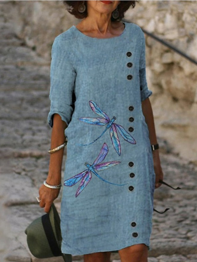 Women's Dress - Casual Dress Shift Dress Midi Dress Purple Green Light Blue Half Sleeve Animal Print Summer Spring Crew Neck Basic Office Daily Vacation Loose Fit 2023 S M L XL XXL 3XL 4XL 5XL
