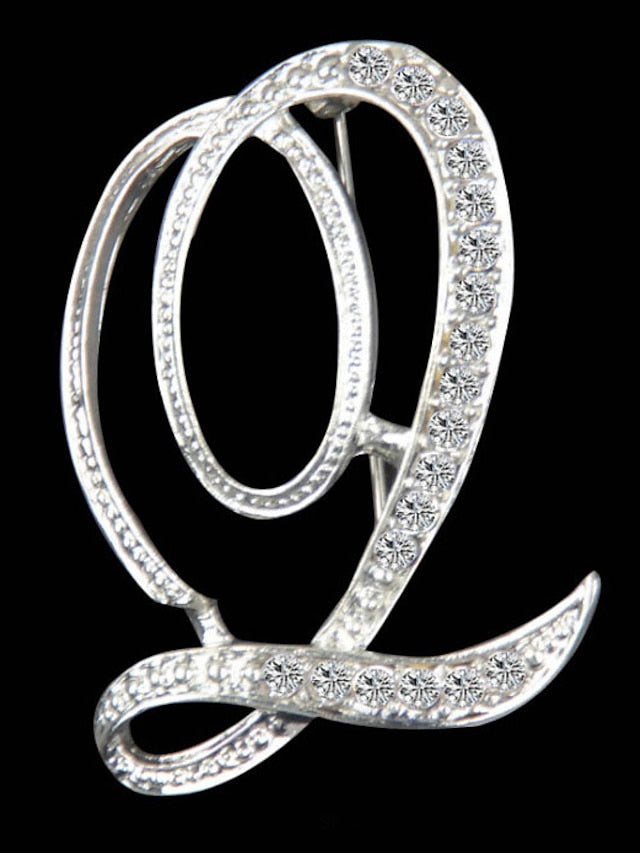 letter brooch pins initial rhinestone brooch for women crafts silvery m - LuckyFash™