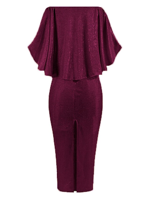 Women's Dress - Formal Party Dress Cocktail Dress Long Dress Maxi Dress Silver Black Champagne Half Sleeve Pure Color Cold Shoulder Winter Fall Spring Off Shoulder Mature Evening Party Wedding