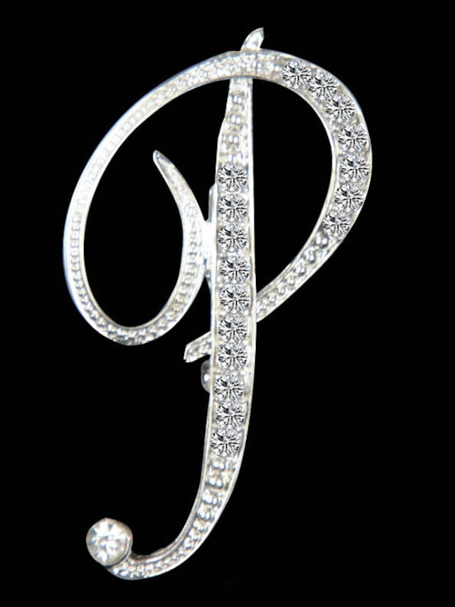 letter brooch pins initial rhinestone brooch for women crafts silvery m - LuckyFash™