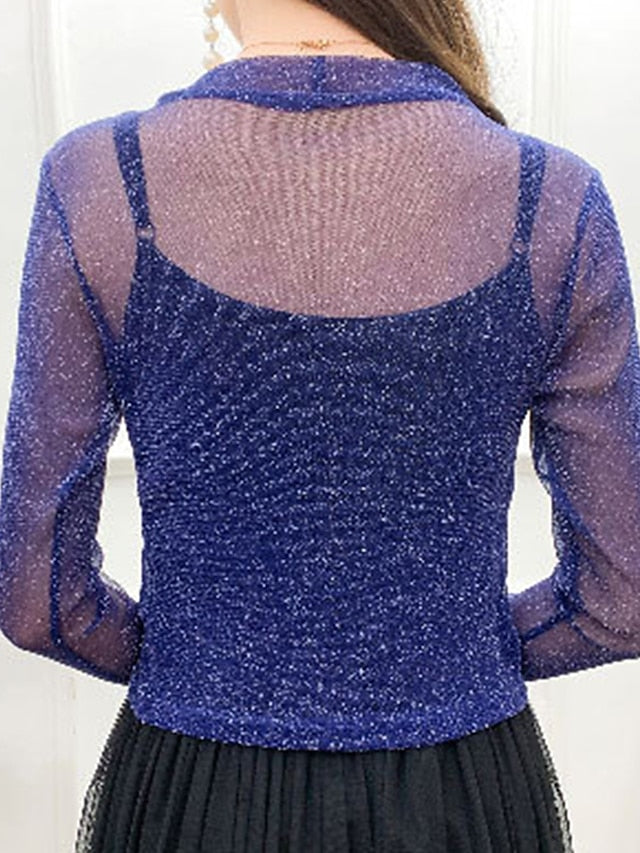 Women's Shrug Jumper Ribbed Knit Lace up Glitter Solid Color V Neck Shrugs Stylish Outdoor Daily Summer Spring Black White M L XL - LuckyFash™