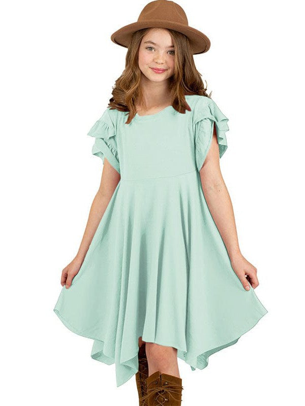 Irregular Hem Ruffled Short-Sleeve Dress with Cute Skirt for Little Girls