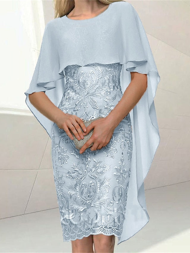 Women's Dress - Party Dress Bodycon Sheath Dress Formal Special Occasion Evening Party Midi Dress Party Stylish Crew Neck Half Sleeve Lace Embroidered Light Blue Floral S M L XL 2XL