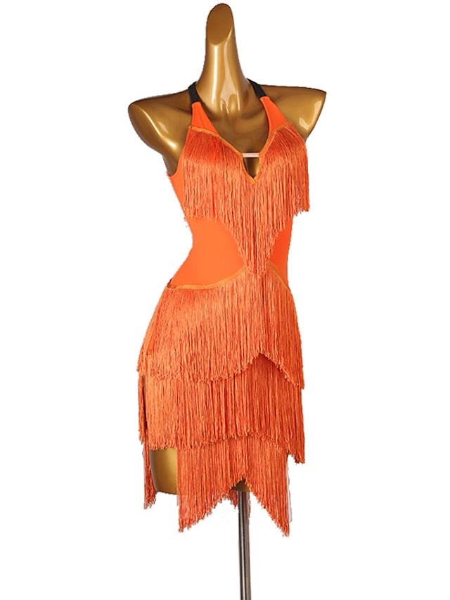 Latin Dance Dress Tassel Split Joint Women's Performance Training Sleeveless Chinlon - LuckyFash™