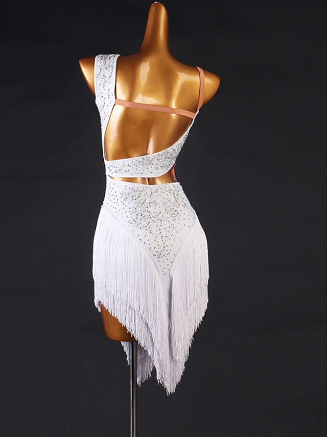 Latin Dance Dress Tassel Appliques Split Joint Women's Ladies Training Performance Sleeveless High Chinlon / Jazz - LuckyFash™