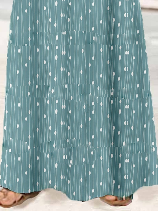Women's Dress - Long Dress Maxi Dress Casual Dress A Line Dress Print Dress Graphic Streetwear Casual Daily Holiday Vacation Button Pocket Short Sleeve V Neck Dress Regular Fit Red Blue Dark Blue Summer
