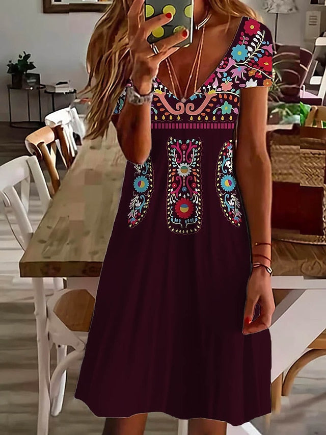 Women's Dress - Casual Dress Sundress Summer Dress Geometric Print V Neck Mini Dress Active Fashion Outdoor Daily Short Sleeve Regular Fit Black White Pink Summer Spring S M L XL XXL