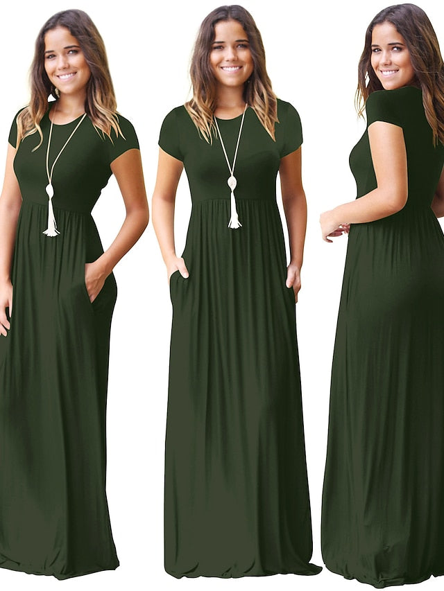 Women's Dress - T Shirt Dress Tee Dress Maxi long Dress Half Sleeve Solid Color Autumn / Fall Summer Round Neck Contemporary Casual Loose 2023 S M L XL XXL