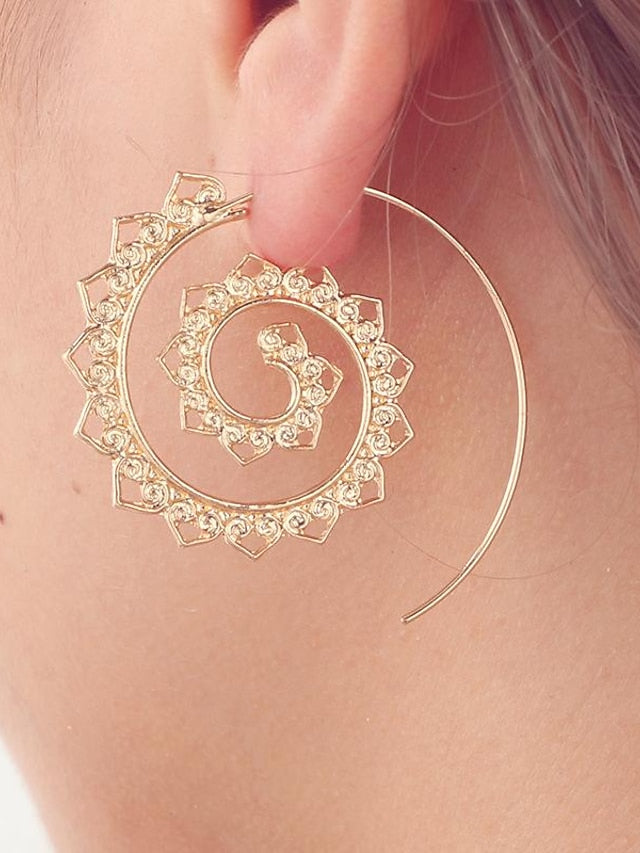 european and american new oval spiral earrings exaggerated swirl gear shape heart shape retro ear jewelry wholesale - LuckyFash™