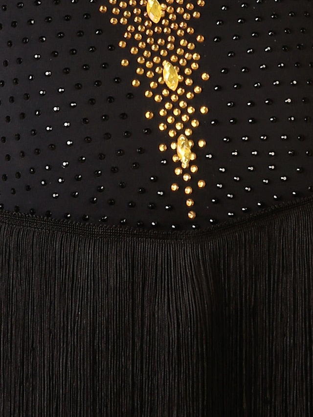 Latin Dance Dress Tassel Crystals / Rhinestones Women's Performance Long Sleeve Chinlon Mesh - LuckyFash™