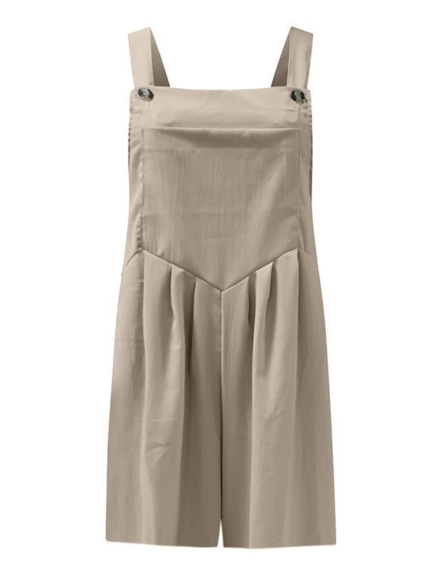 Jumpsuits for Women Summer Overall Pocket Solid Color Square Neck Basic Daily Vacation Regular Fit Sleeveless Black Yellow Pink S M L - LuckyFash™