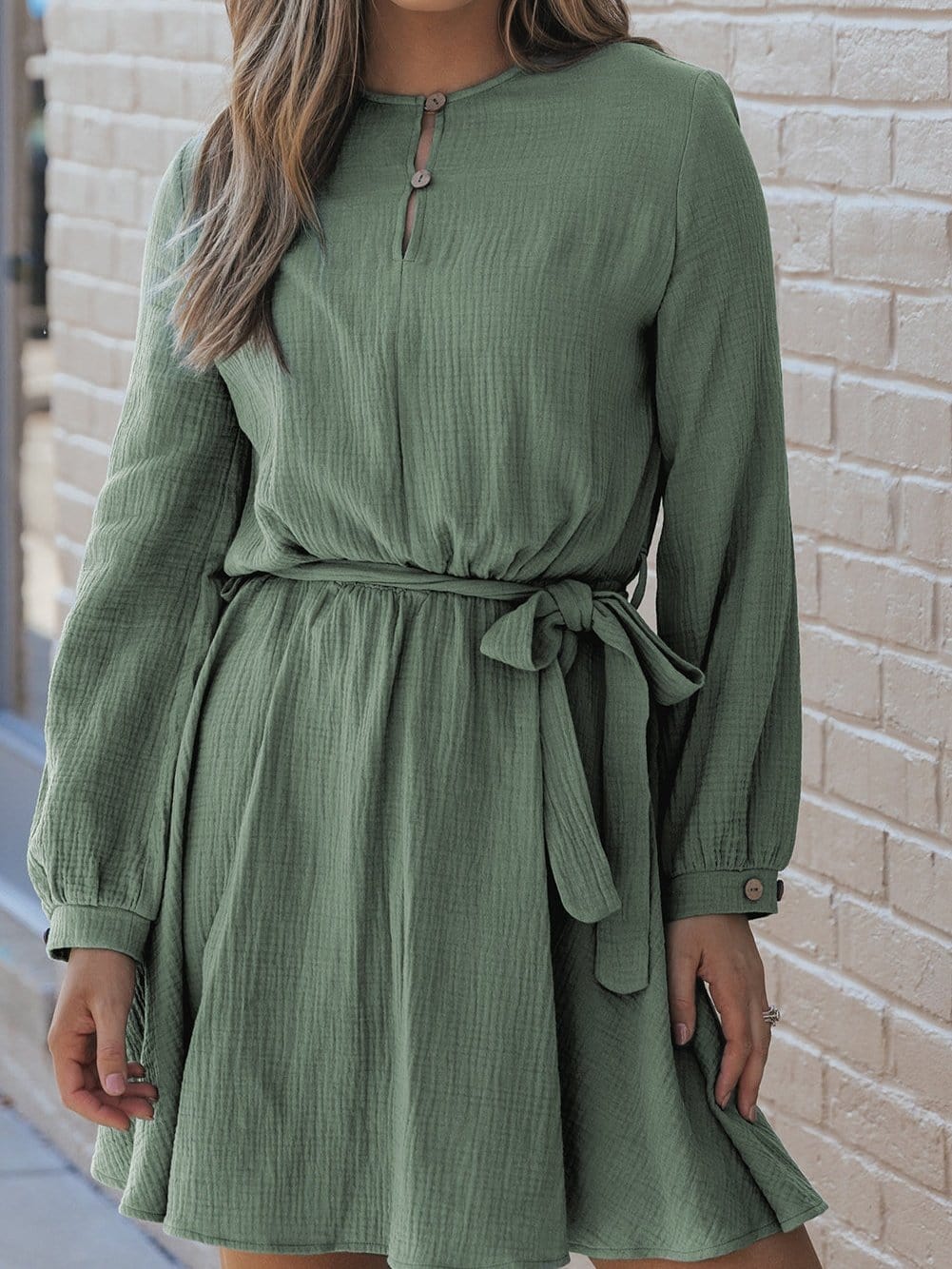 Jungle Green Bubble Sleeve Tiered Mini Dress