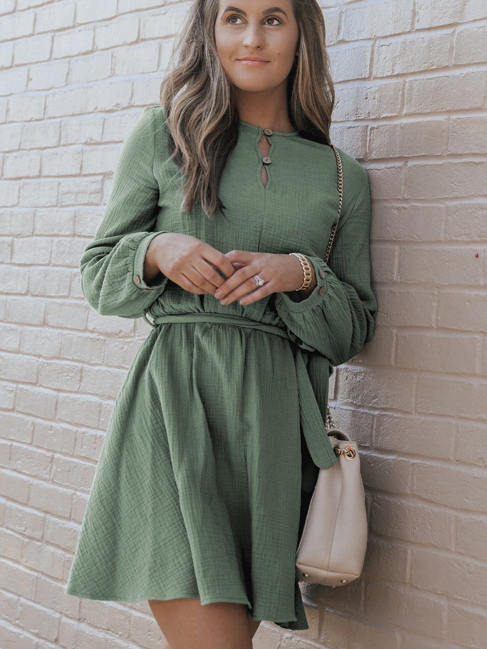 Jungle Green Bubble Sleeve Tiered Mini Dress