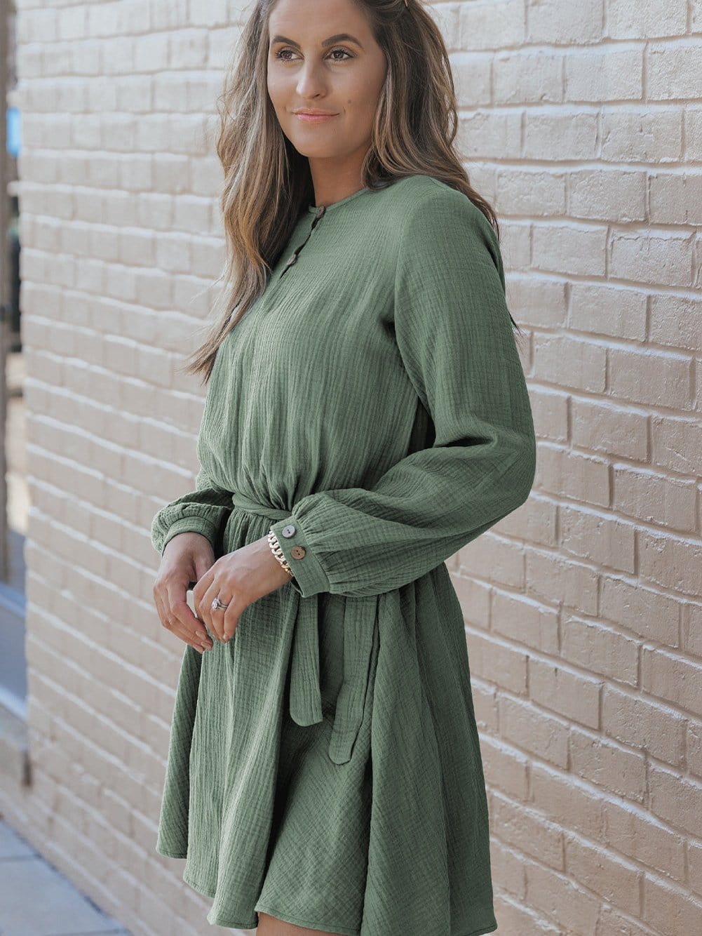 Jungle Green Bubble Sleeve Tiered Mini Dress