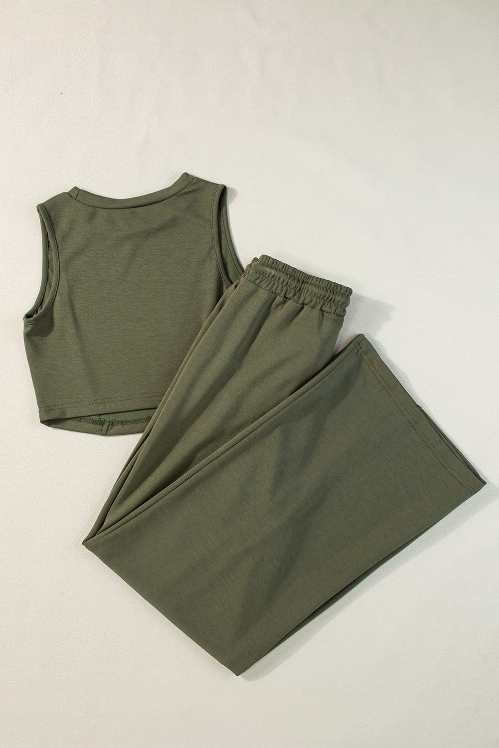 Jungle Green Chic Sleeveless Top and Wide Leg Pants Set